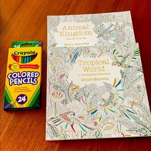 2 Coloring Books and Colored Pencil Set -NEW